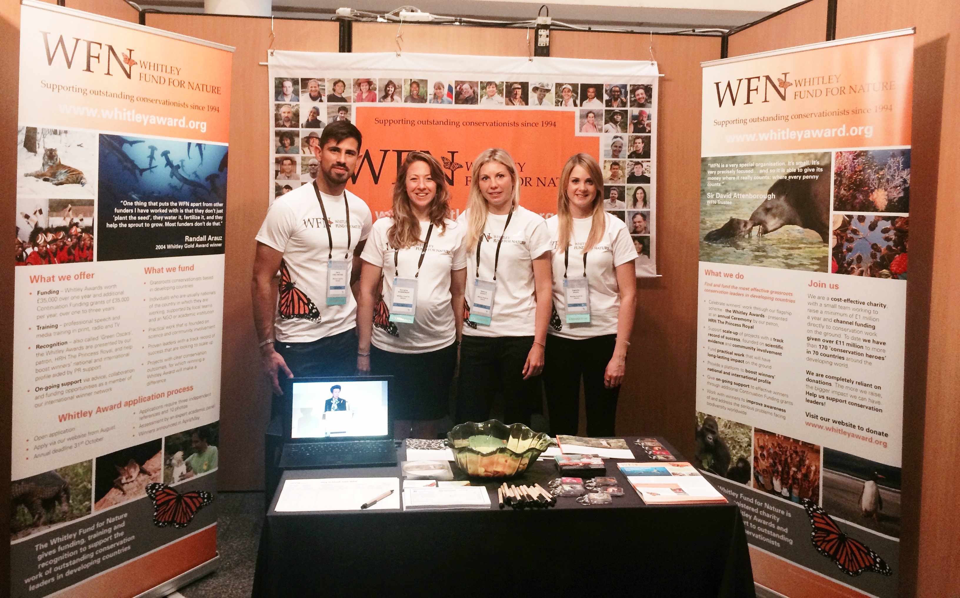 The WFN team (left to right: Harry, Georgina, Rebecca and Danni) in the WFN booth at the ICCB